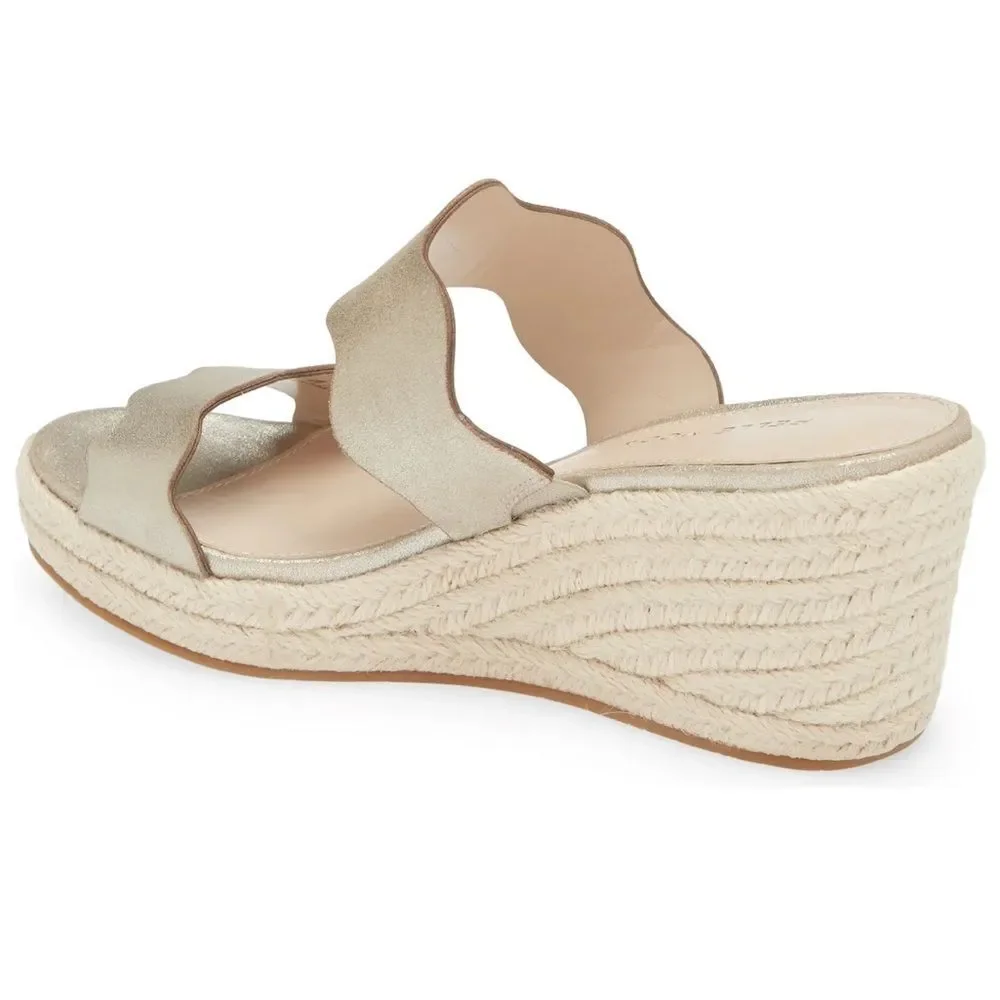Pelle Moda Womens 'Krew' Espadrille Wedge Slide Sandal platinum gold. NWT sz 10